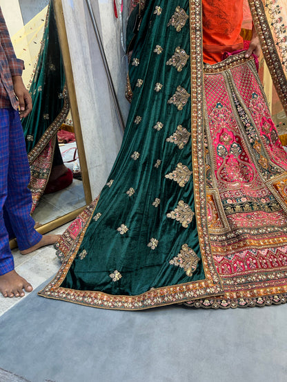Astonishing pink golden double dupatta bridal Lehenga