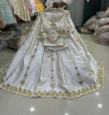 Pink white orange Crop Top Lehenga