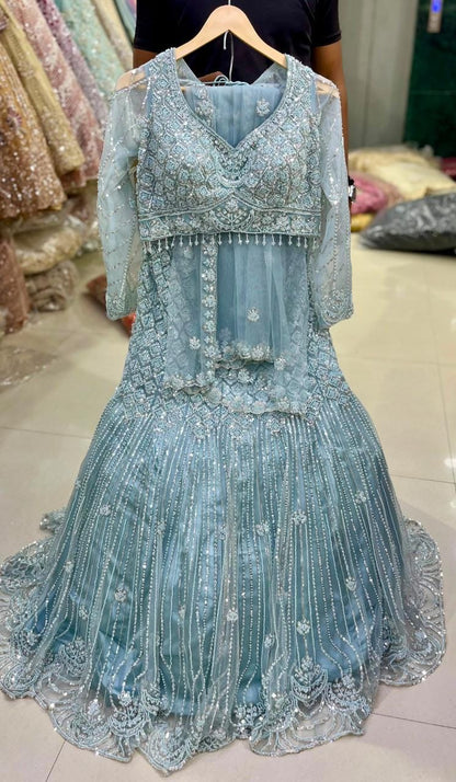Blue lavender silver Crop top Lehenga