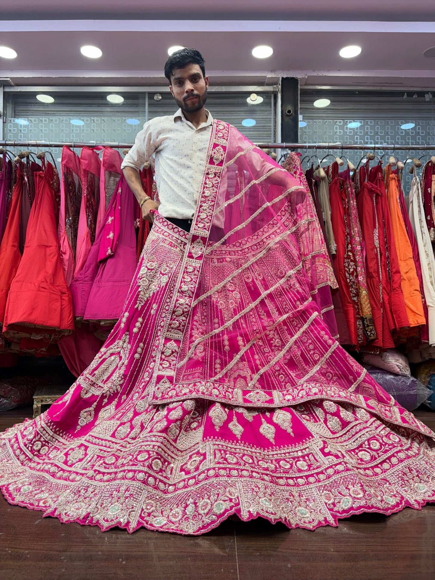 Lavishing Rani pink zardozi dabka handwork handmade bridal Lehenga