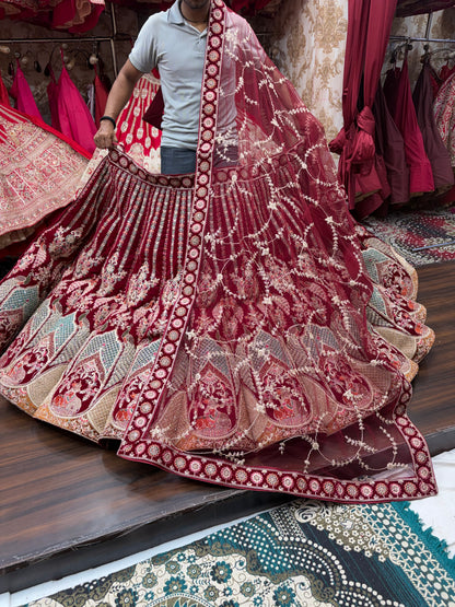 Maroon Peacock Ball Bridal Lehenga