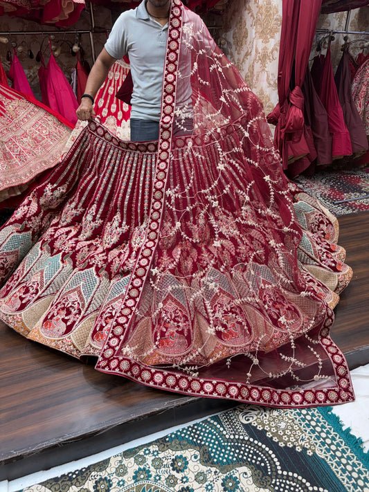 Maroon Peacock Ball Bridal Lehenga
