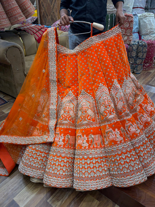 Rust orange Doli Barat Ball Bridal Lehenga