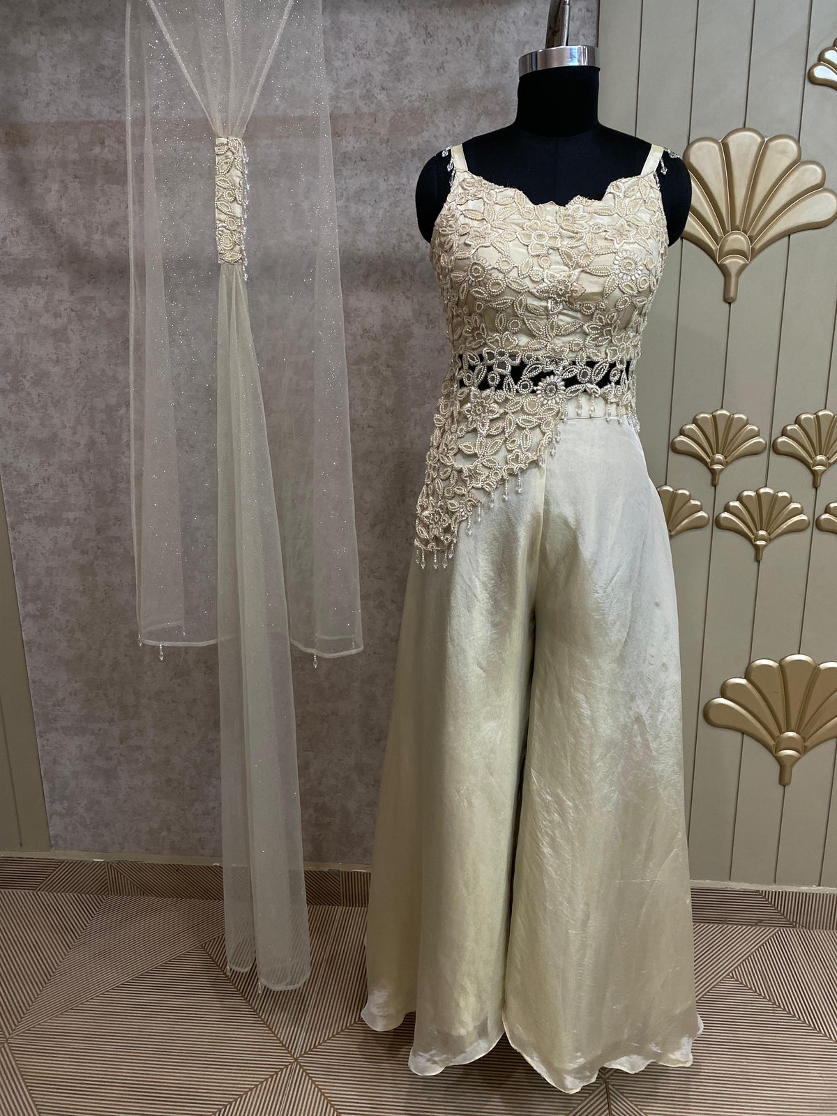 White Long Sharara Suit Dress Material