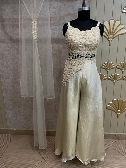 White Long Sharara Suit Dress Material