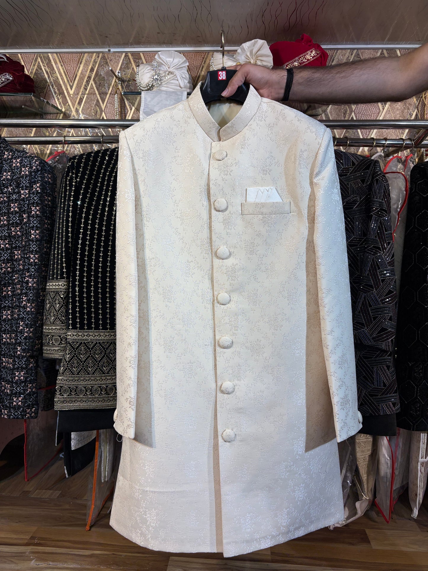 Cream White Jodhpuri indo western blazer kurta Sherwani
