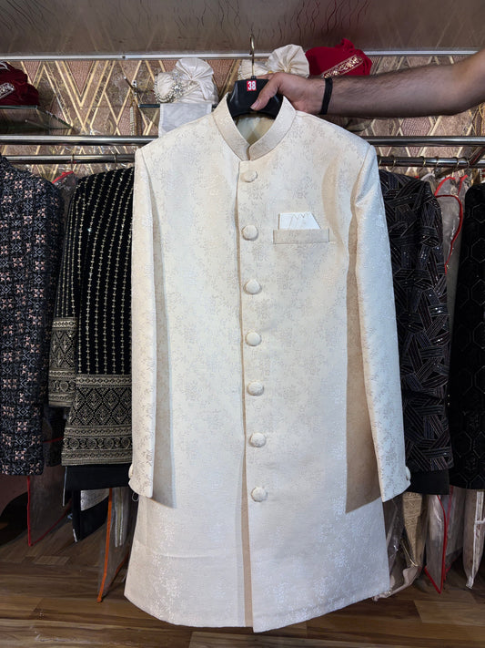 White Jodhpuri indo western blazer kurta Sherwani