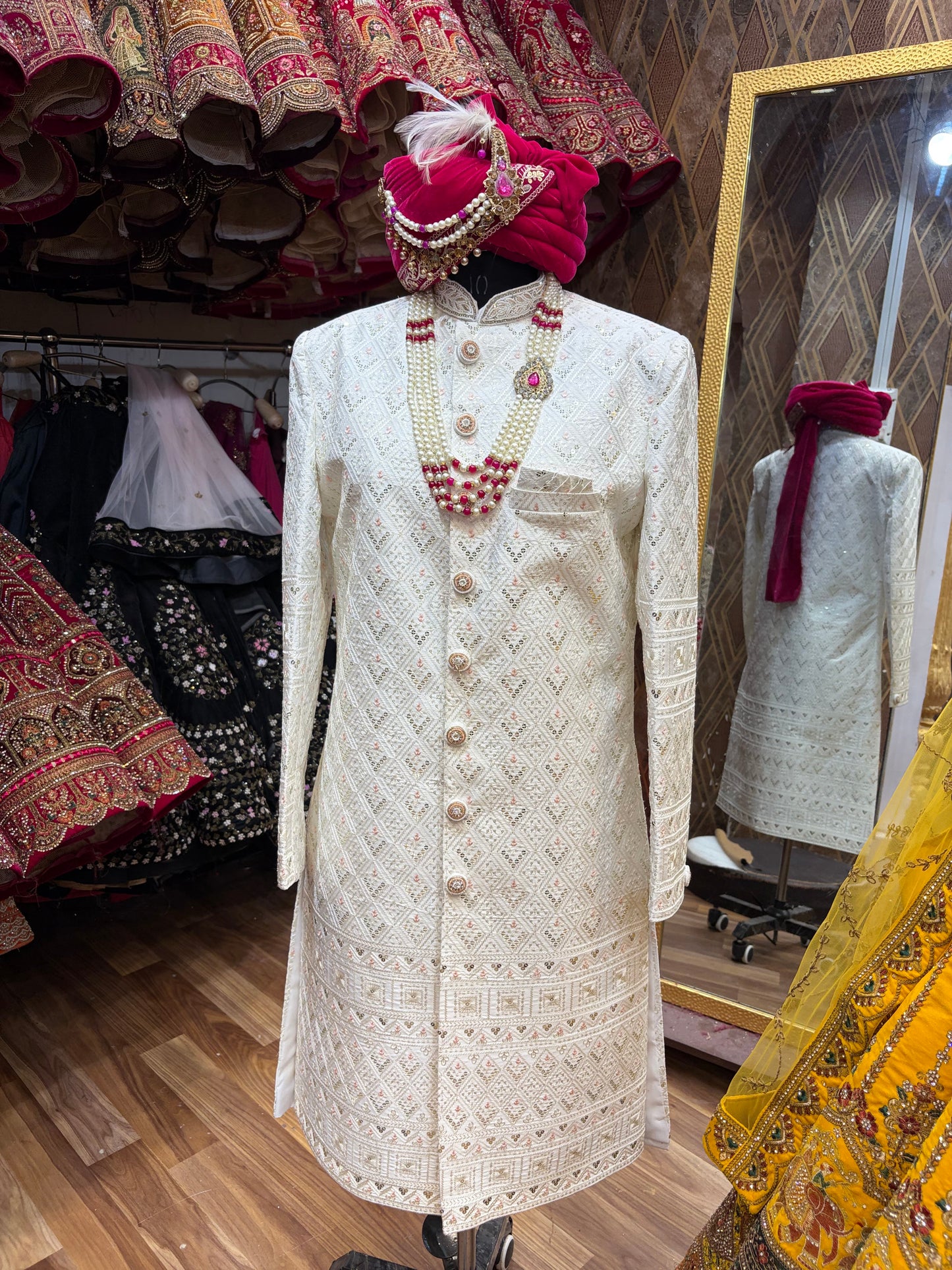 Royal Cream Pink Colour Sherwani