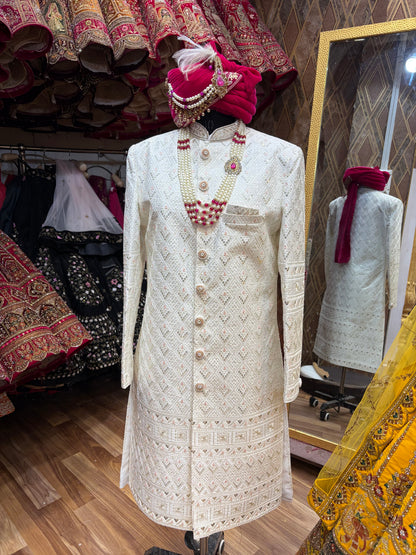 Royal Cream Pink Colour Sherwani