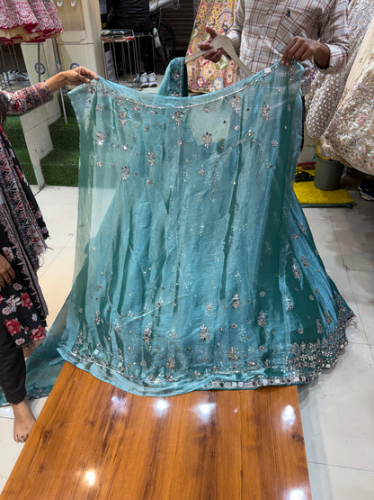 Sky Blue Mirror Work Lehenga