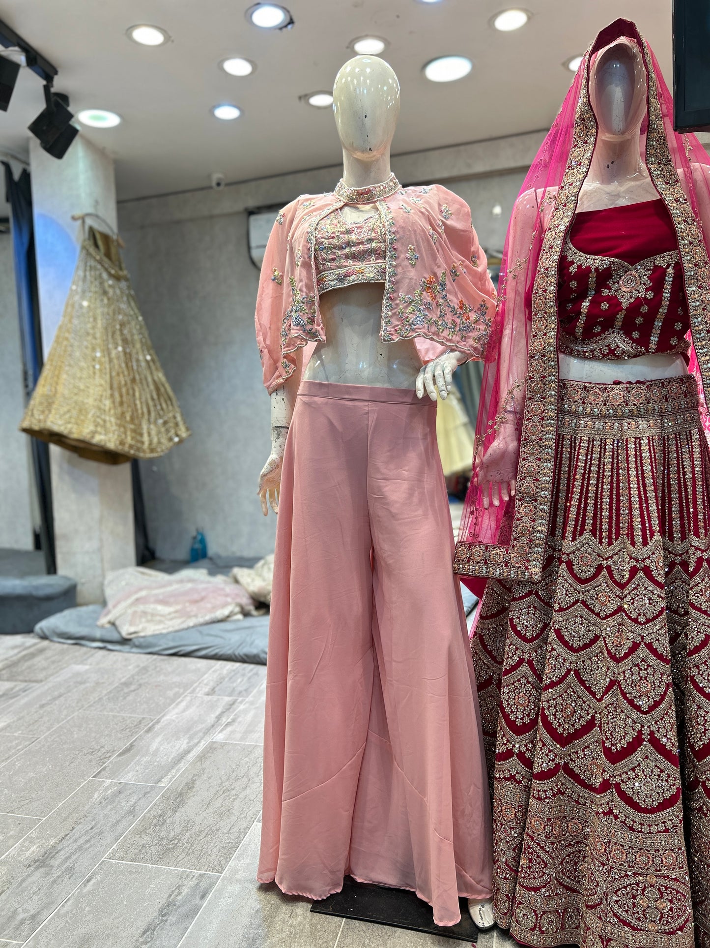 Attractive pink crop top lehenga
