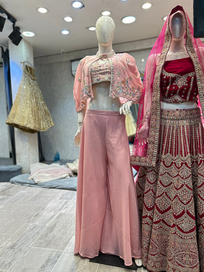 Attractive pink crop top lehenga
