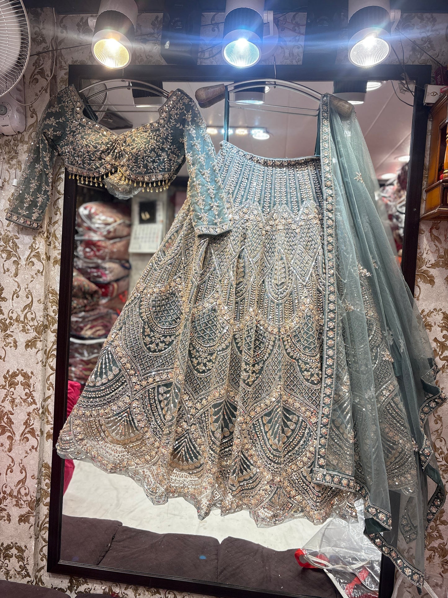 Charming grey blue crop top Lehenga