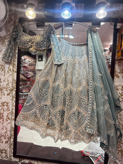 Charming grey blue crop top Lehenga