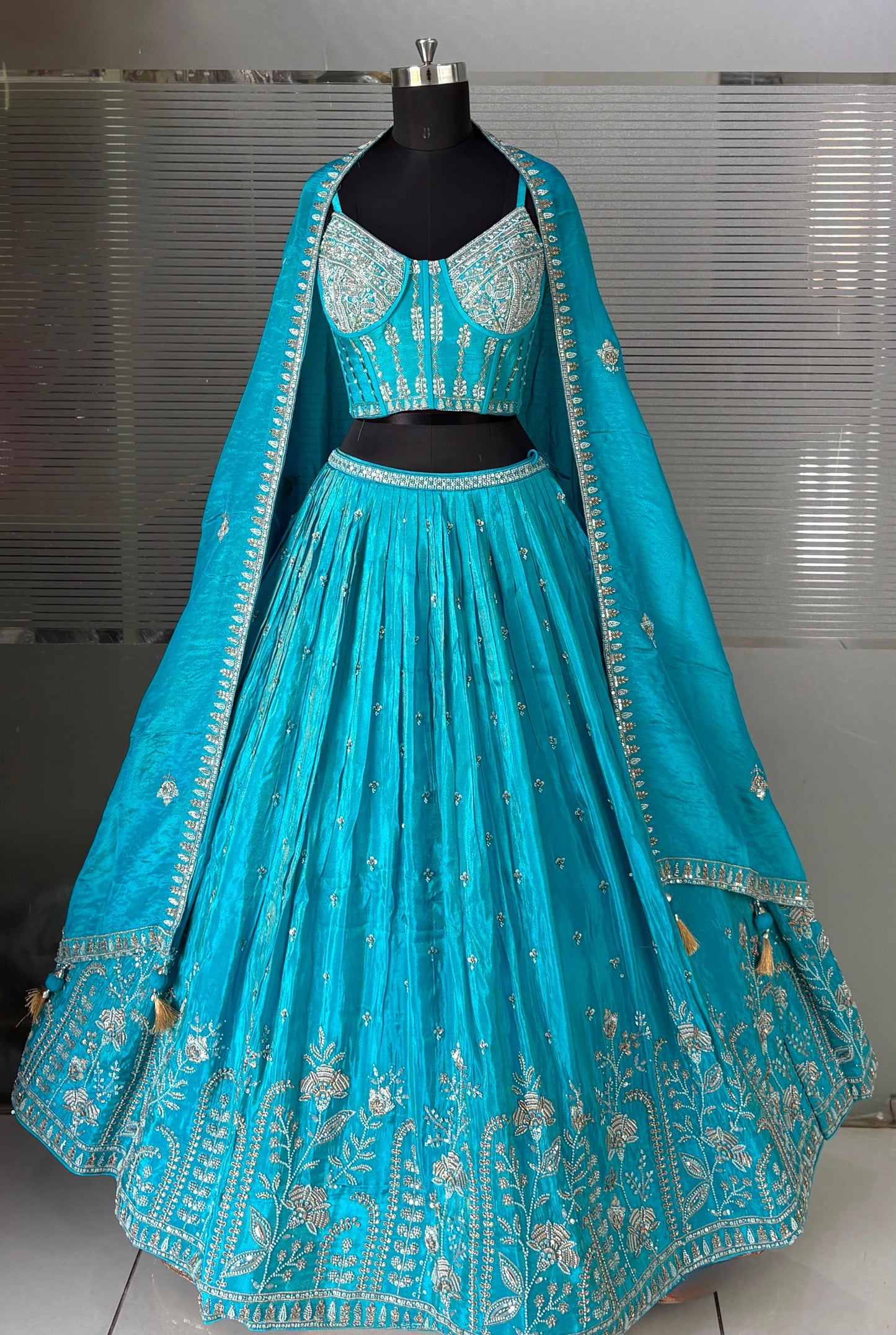 Sky Blue Crop Top Lehenga
