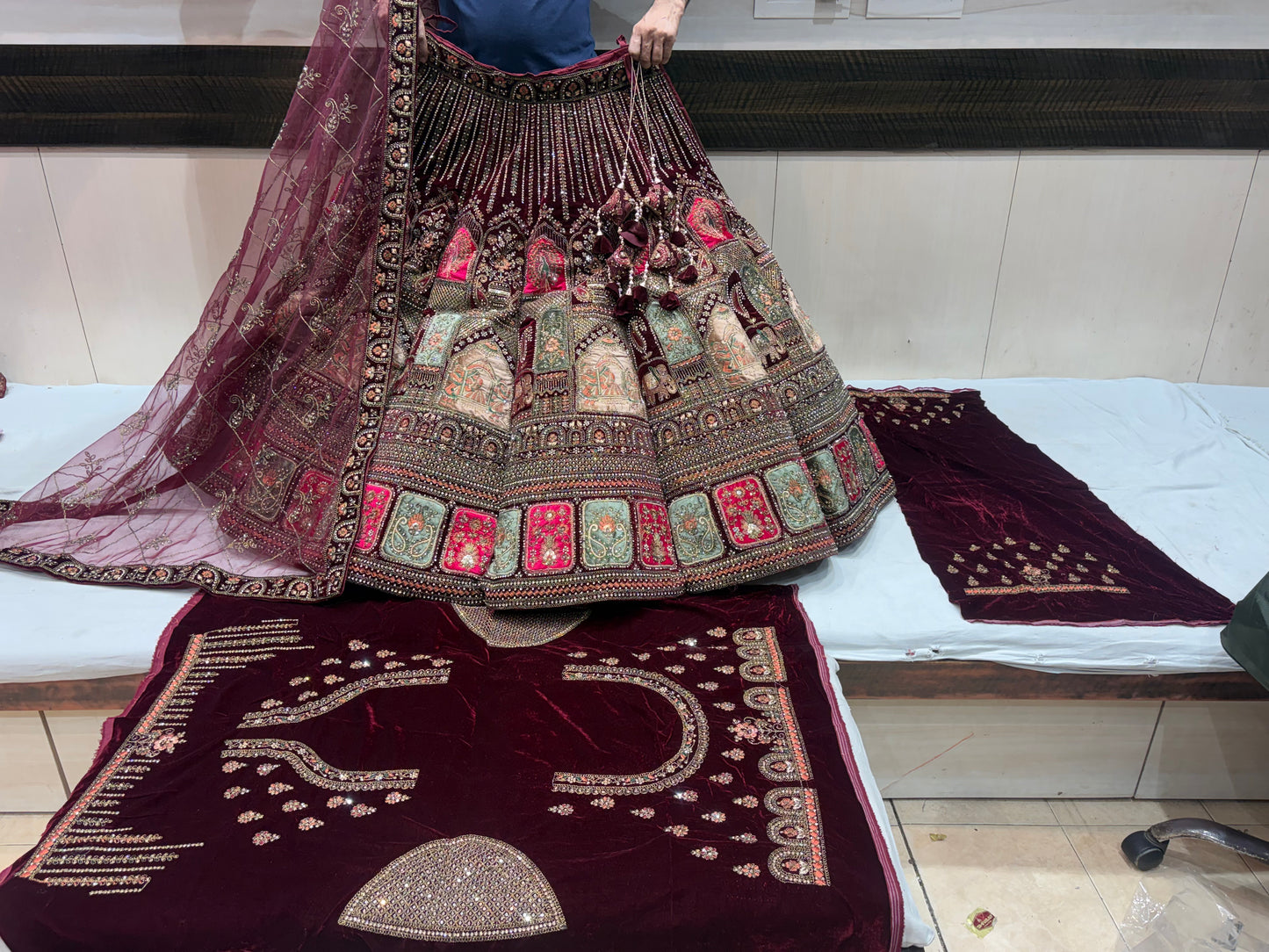 Beautiful Maroon Doli Barat Ball bridal Lehenga