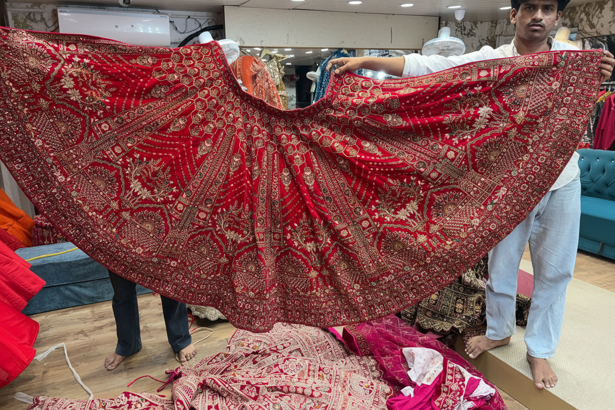 Hot Red Peacock Bridal Lehenga