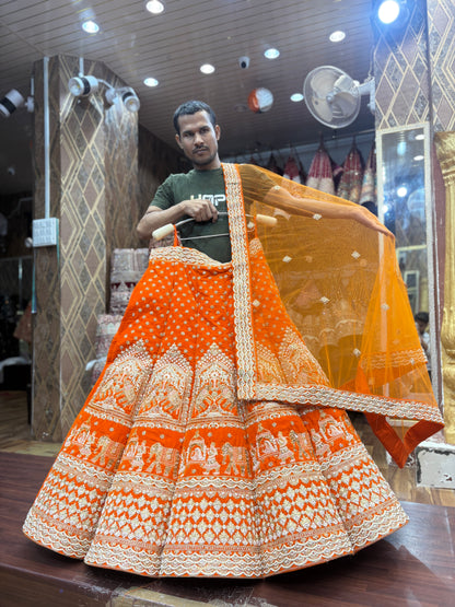 Something different orange Doli barat ball bridal Lehenga