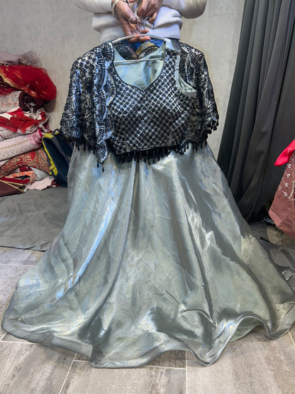 Pretty black grey crop top lehenga