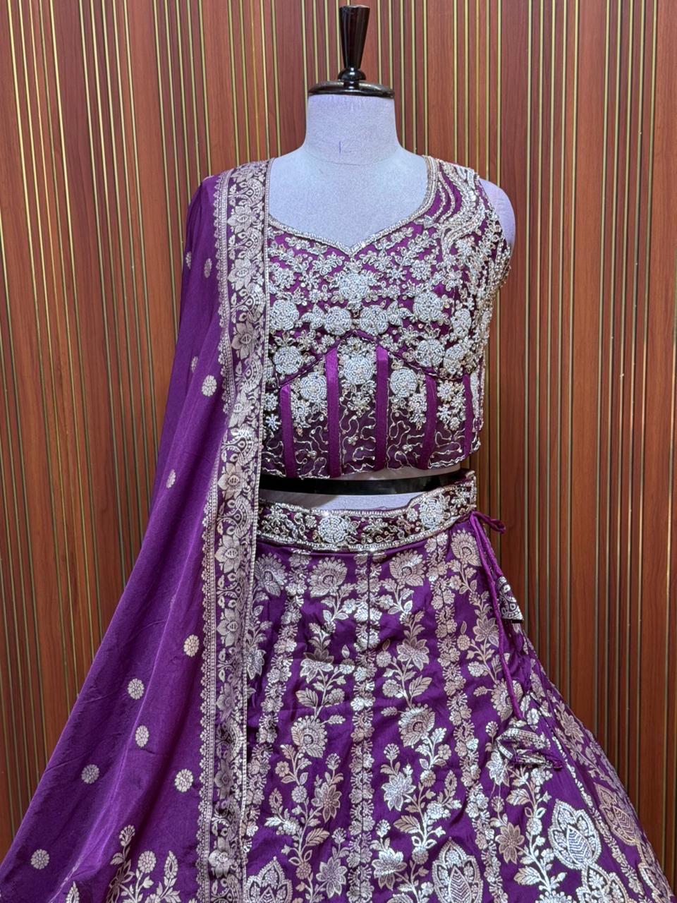 Purple pink blue Crop top Lehenga