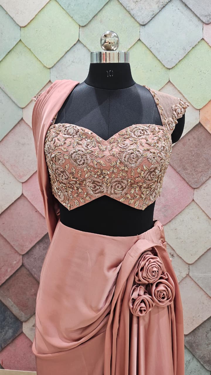 Pink Designer Ready To Wear Drape Saree