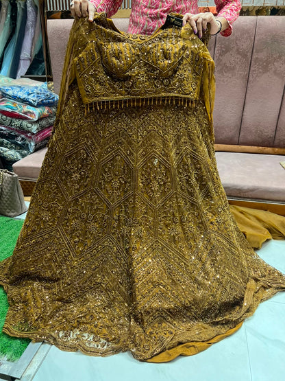 Mustard on Mustard Monotone Crop Top Lehenga