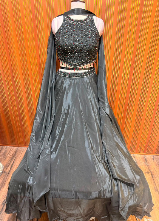 Black crop top Lehenga
