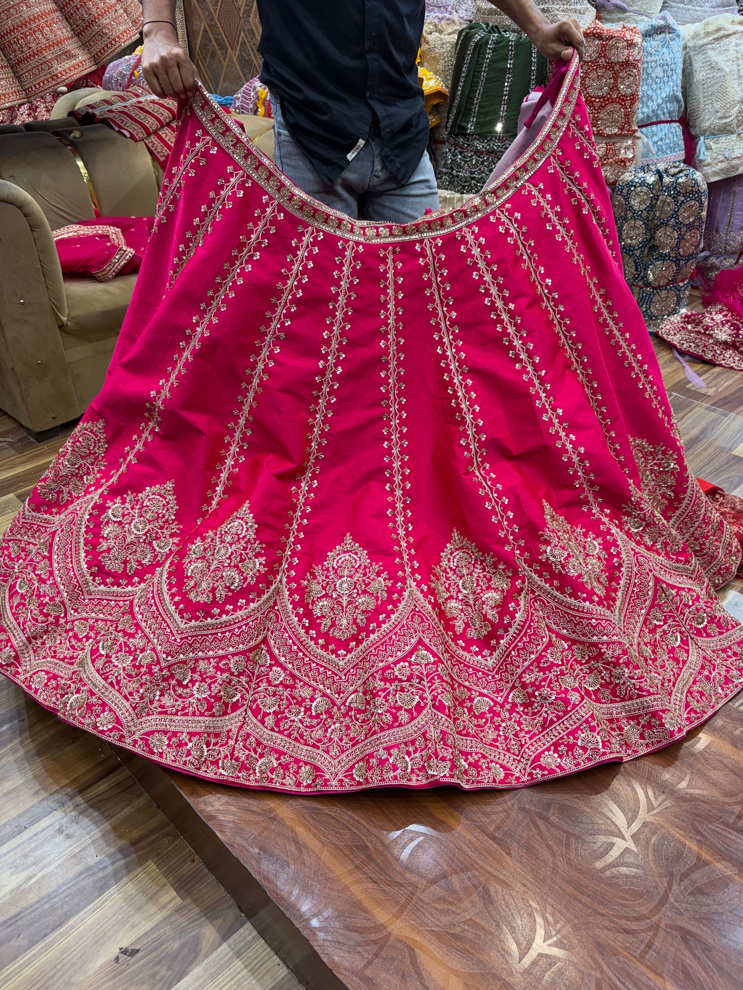 Rani pink beads work Bridal Lehenga