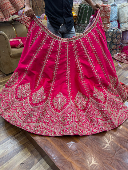 Rani pink beads work Bridal Lehenga