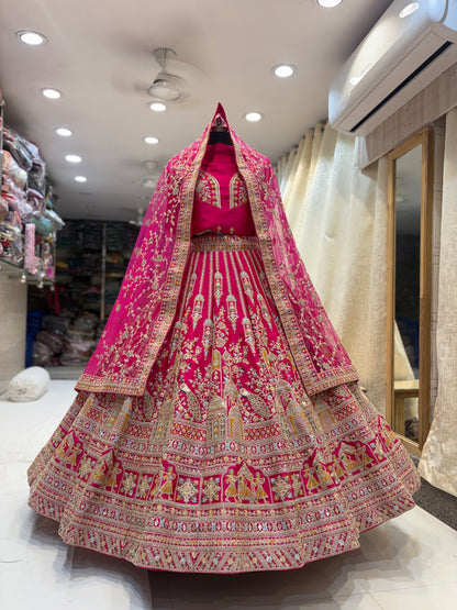 Heavy Royal Rajwada rani pink peacock bridal Lehenga