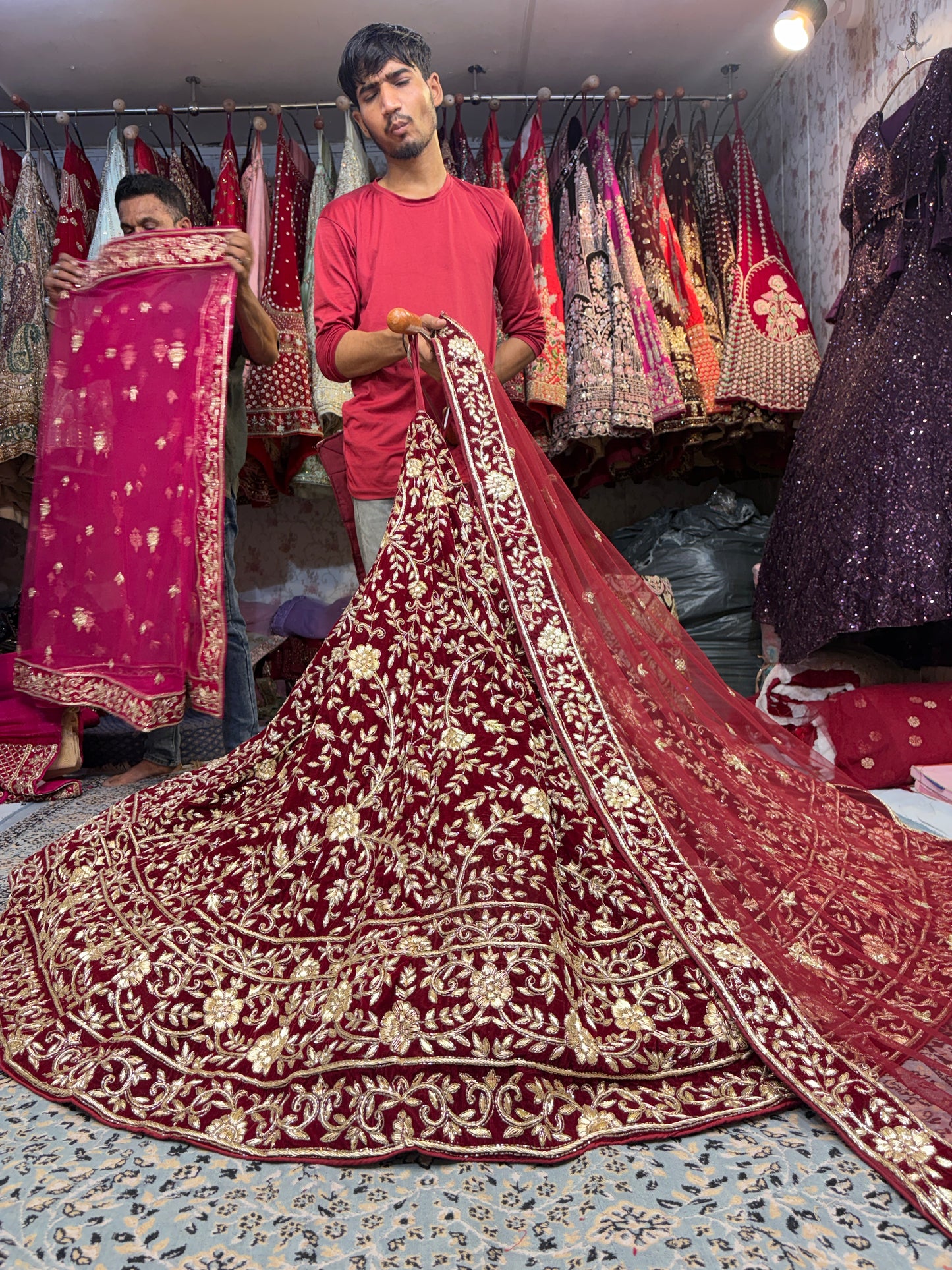 Pretty maroon bridal Lehenga handwork zardozi dabka