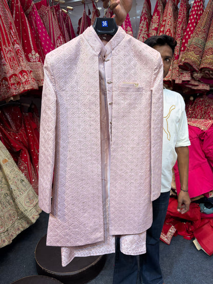 Pink Colour Long Indo western Sherwani Mens Wear