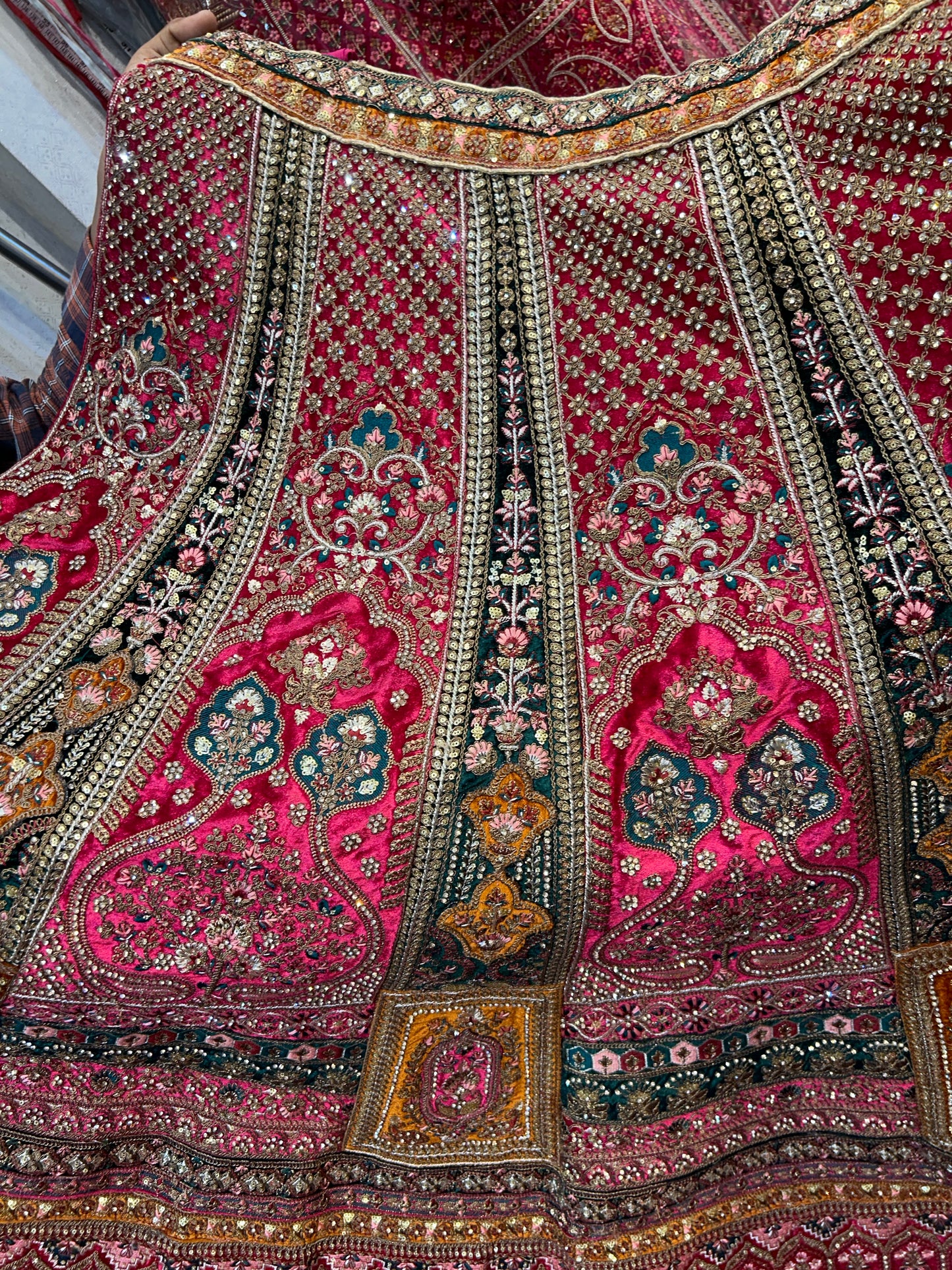 Astonishing pink golden double dupatta bridal Lehenga