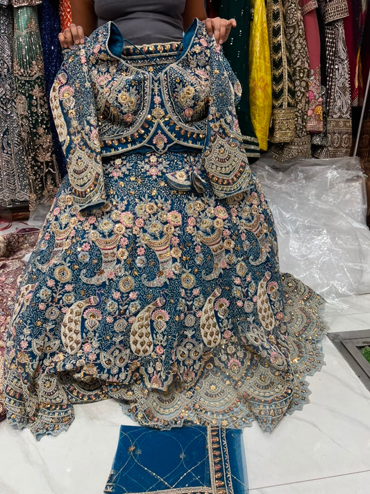 Blue Peacock Crop Top Lehenga