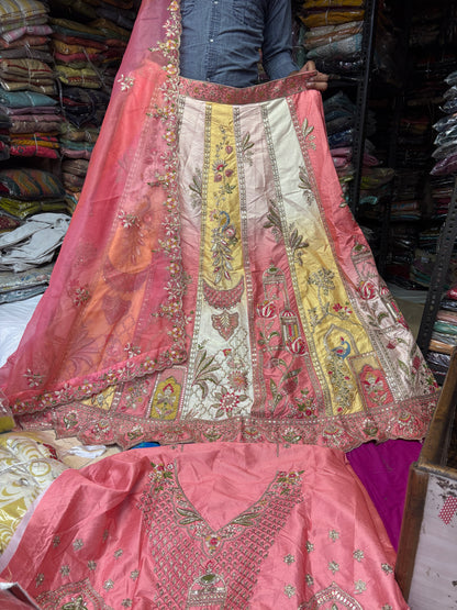 Majestic pink White yellow multicolour Lehenga