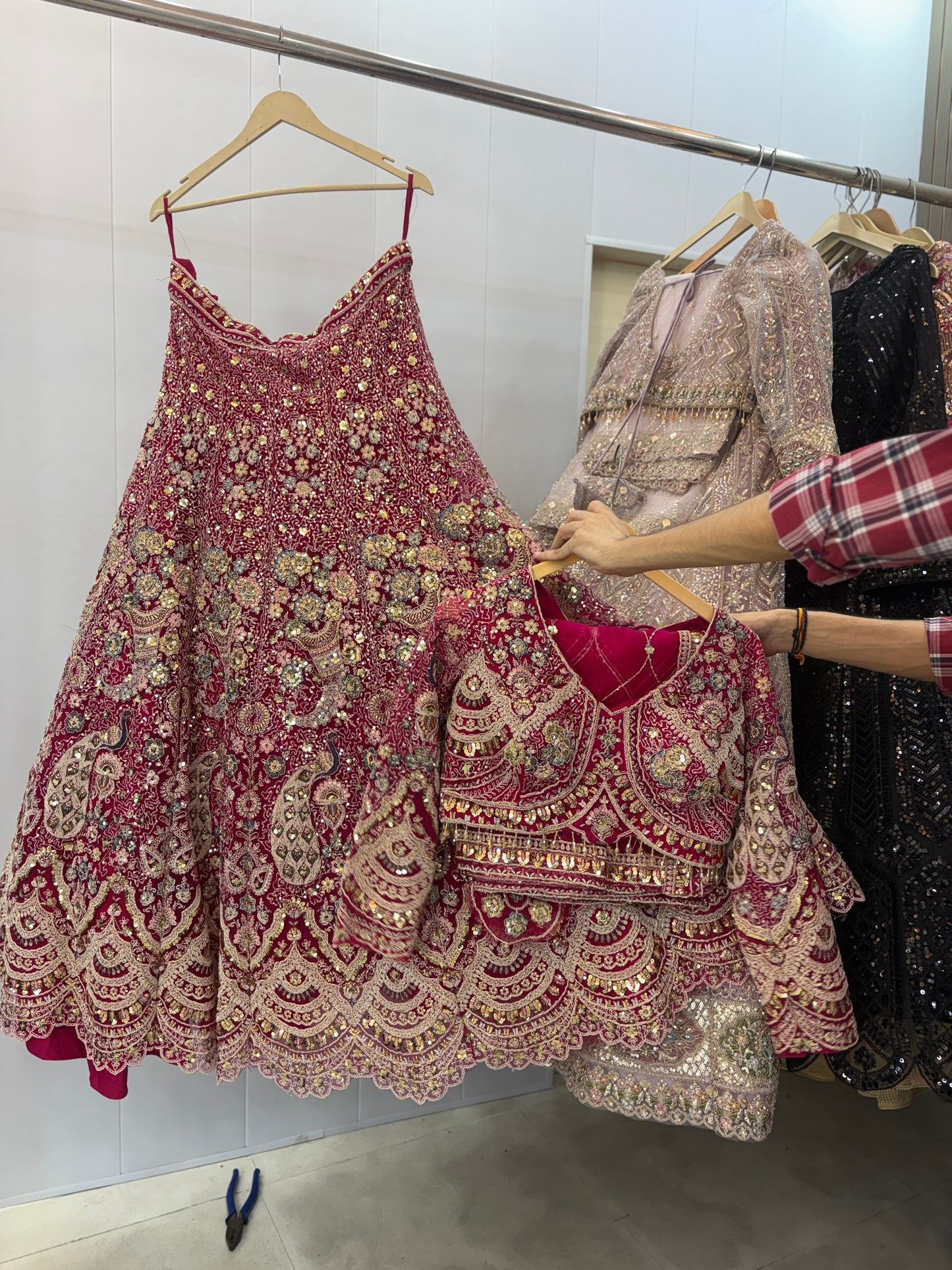 Stunning Rani pink peacock crop top Lehenga