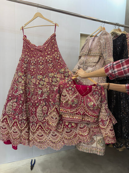Stunning Rani pink peacock crop top Lehenga