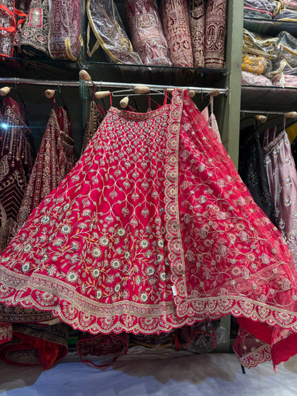 Good looking floral Rani pink Bridal Lehenga