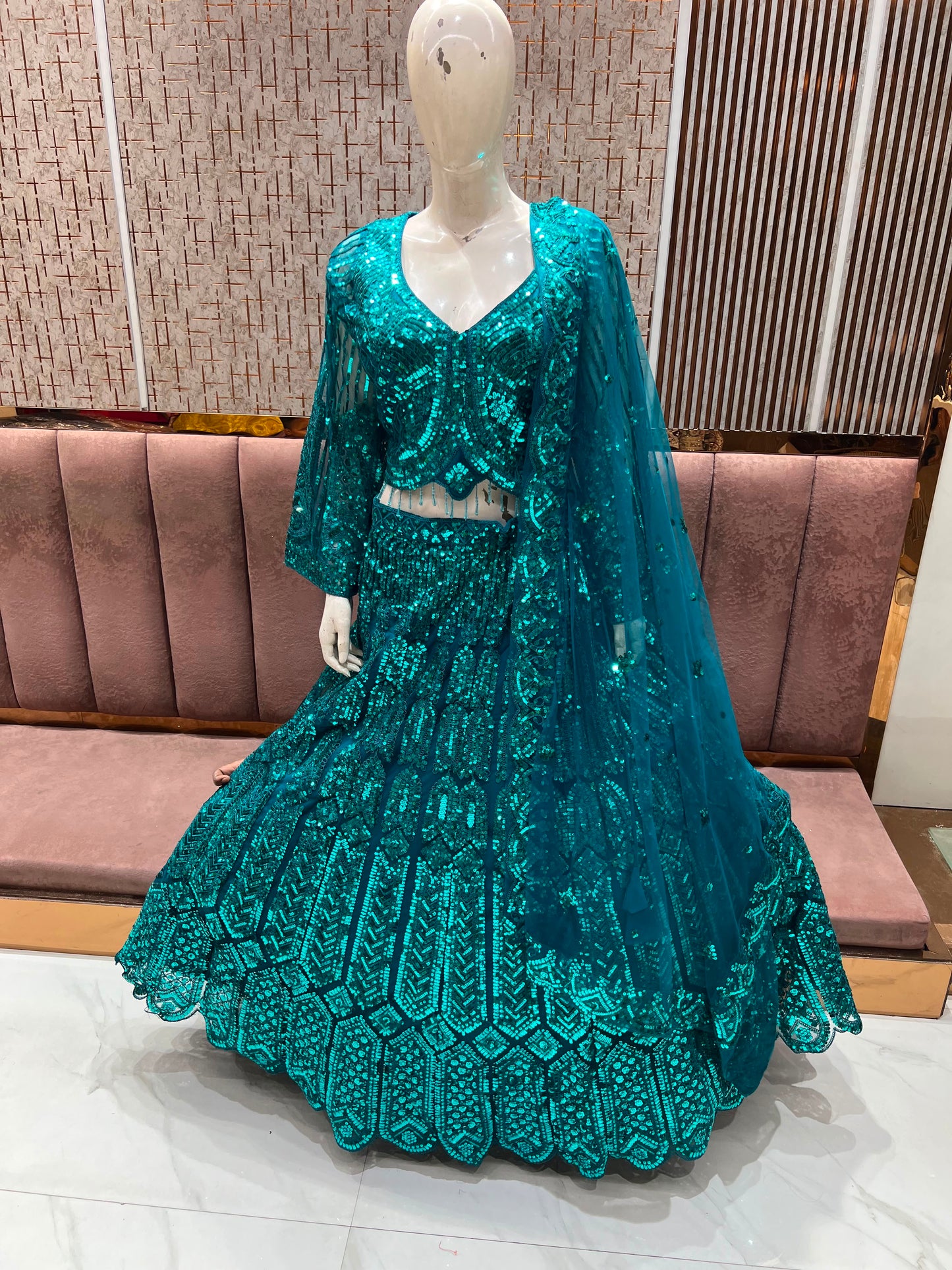 Blue on Blue Monotone Crop Top Lehenga Xxxl Size
