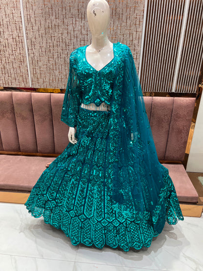 Blue on Blue Monotone Crop Top Lehenga Xxxl Size