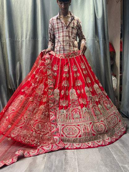 Designer Red peacock Crop Top Lehenga