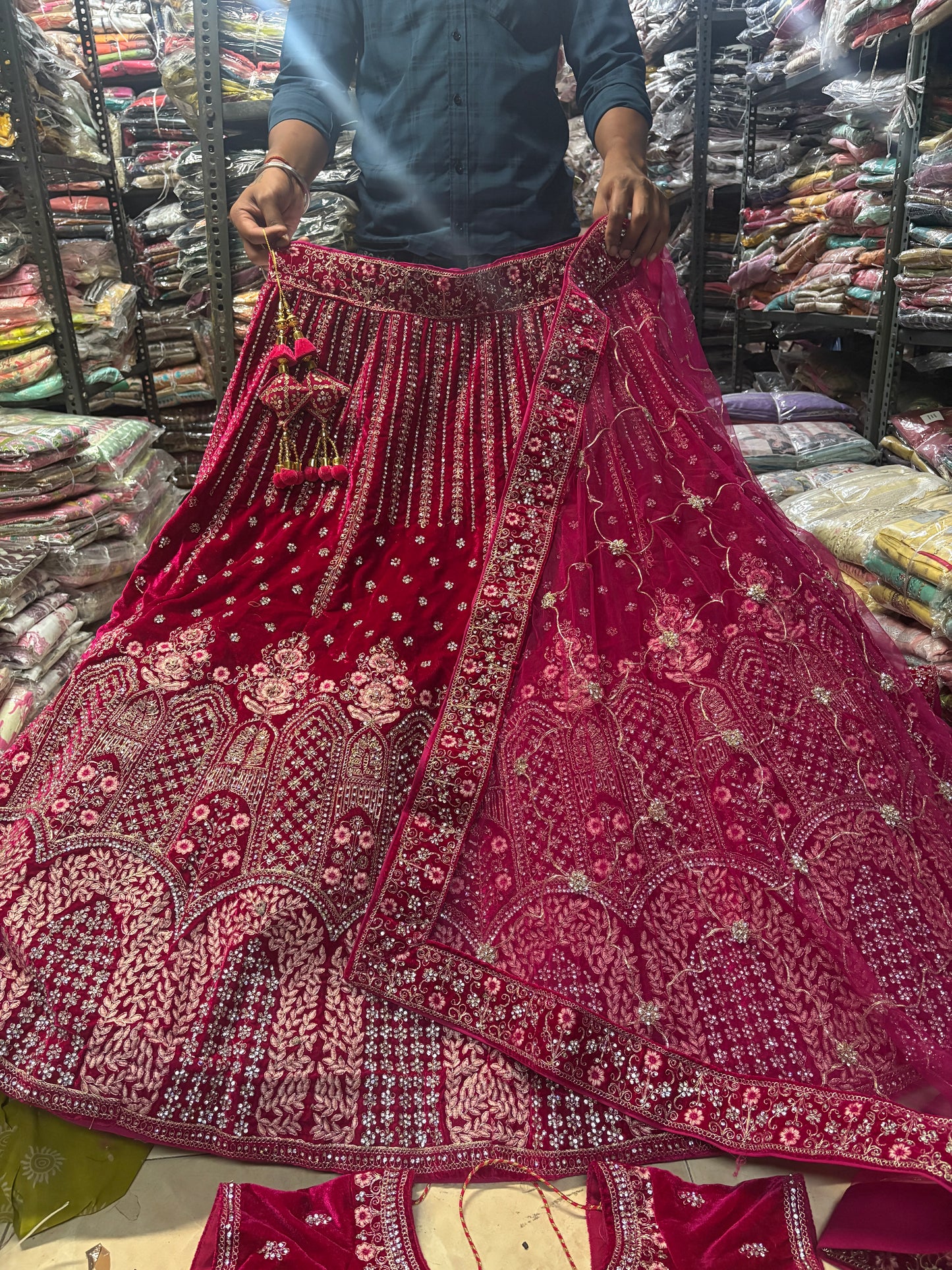 Tremendous red rani pink bridal Lehenga