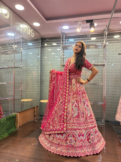 Glamorous red rani pink peacock bridal Lehenga