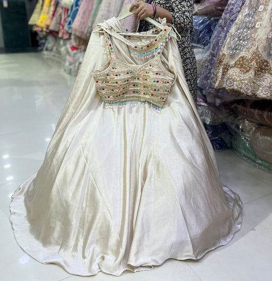 White Jewellery Theme Crop Top Lehenga