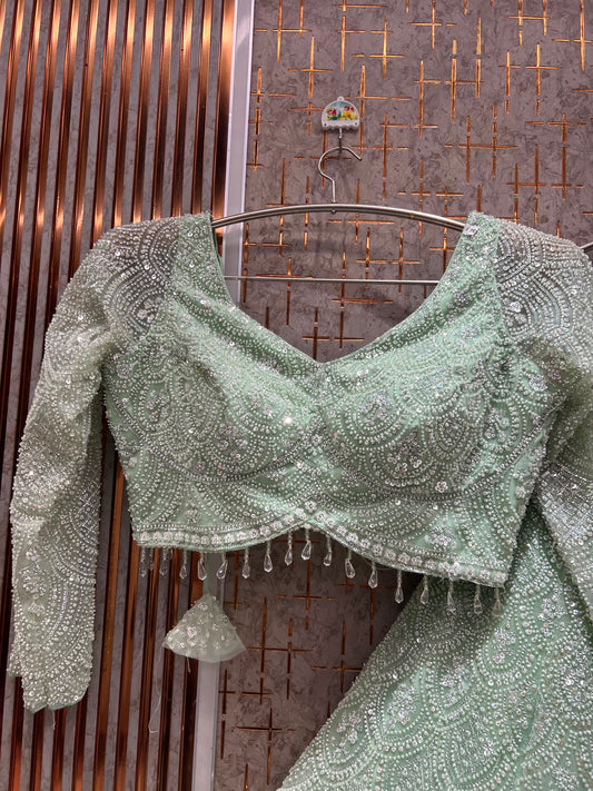 Sky Blue On Blue monotone Crop Top Lehenga