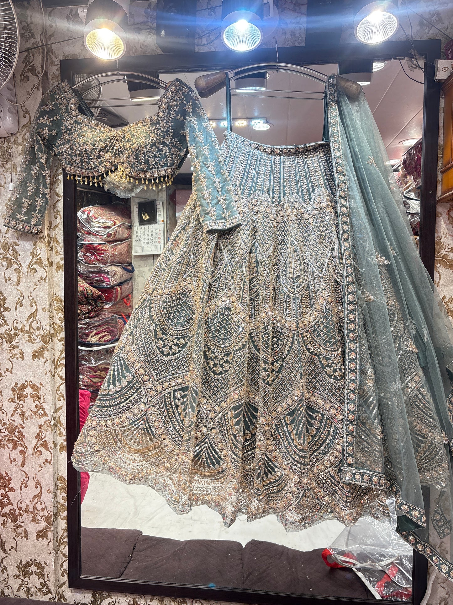 Charming grey blue crop top Lehenga