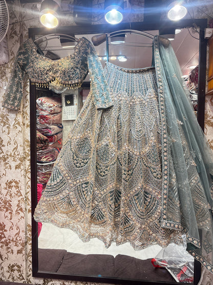 Charming grey blue crop top Lehenga