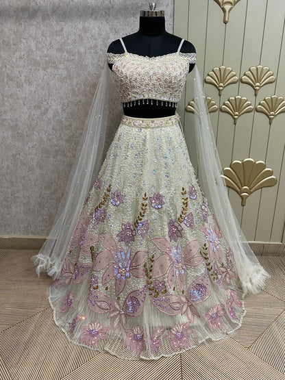 White PDP Crop Top Lehenga