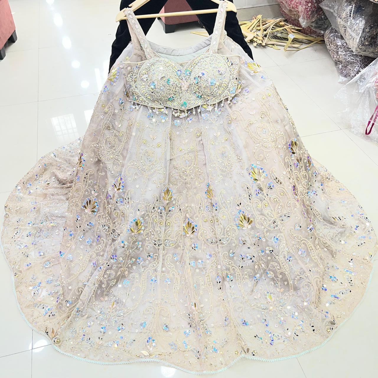 Pleasing yellow Haldi mehendi Pdp Crop top Lehenga