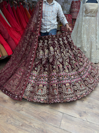 Dark Maroon Ball Bridal Lehenga